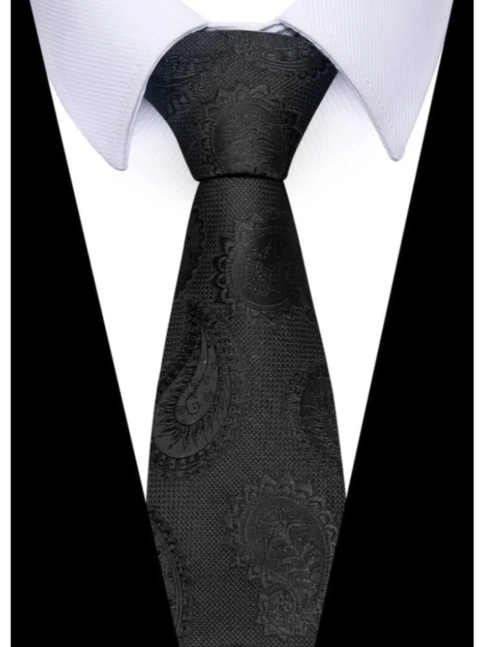 Men's Black 100% Microfiber Paisley Jacquard Formal Classic Necktie For Business